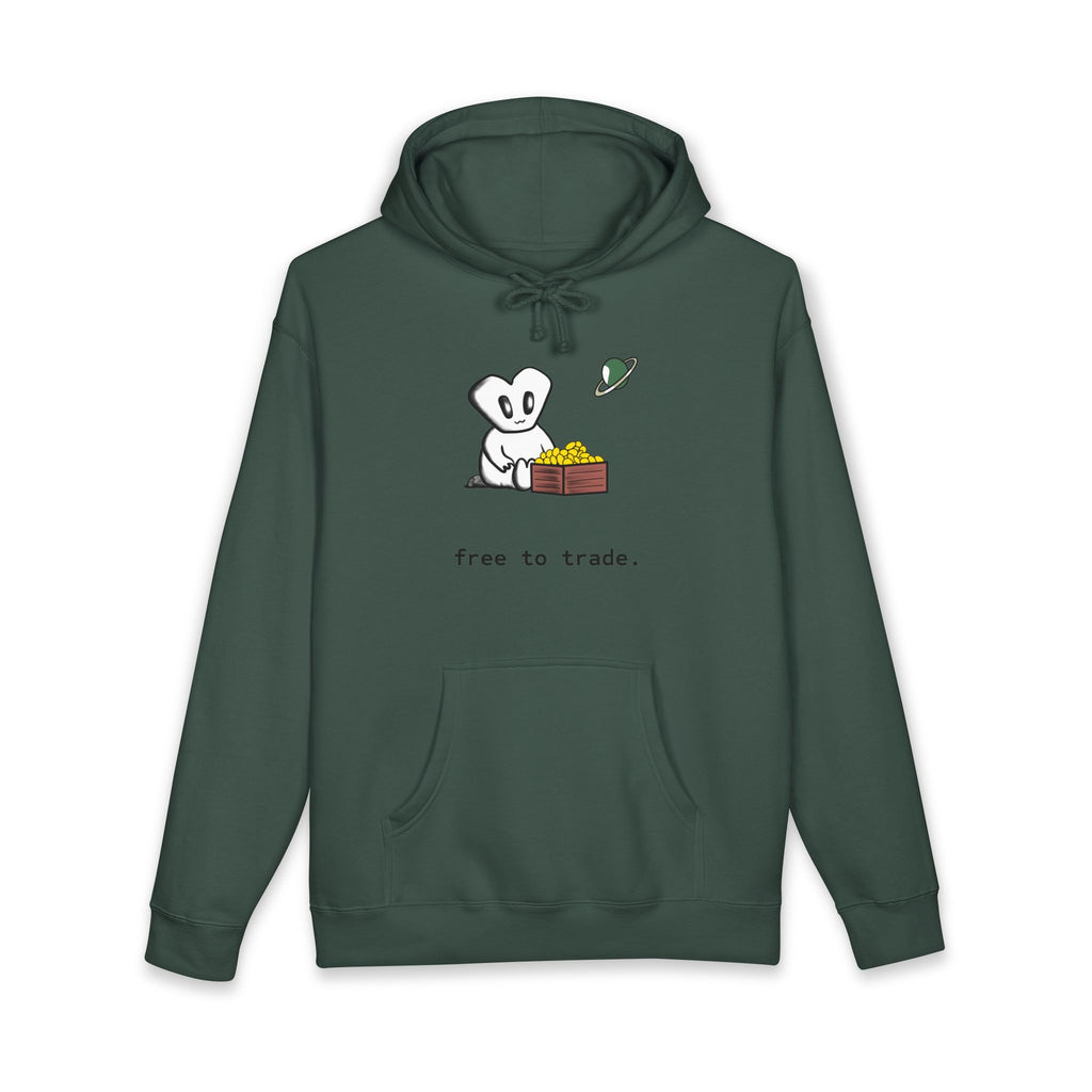 'Free to Trade' Cute Character Hoodie — Casual Graphic Pullover Sweatshirt