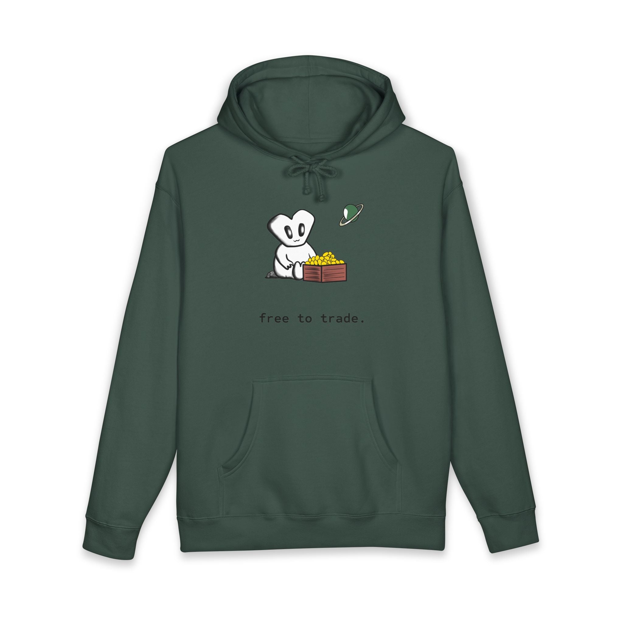 'Free to Trade' Cute Character Hoodie — Casual Graphic Pullover Sweatshirt