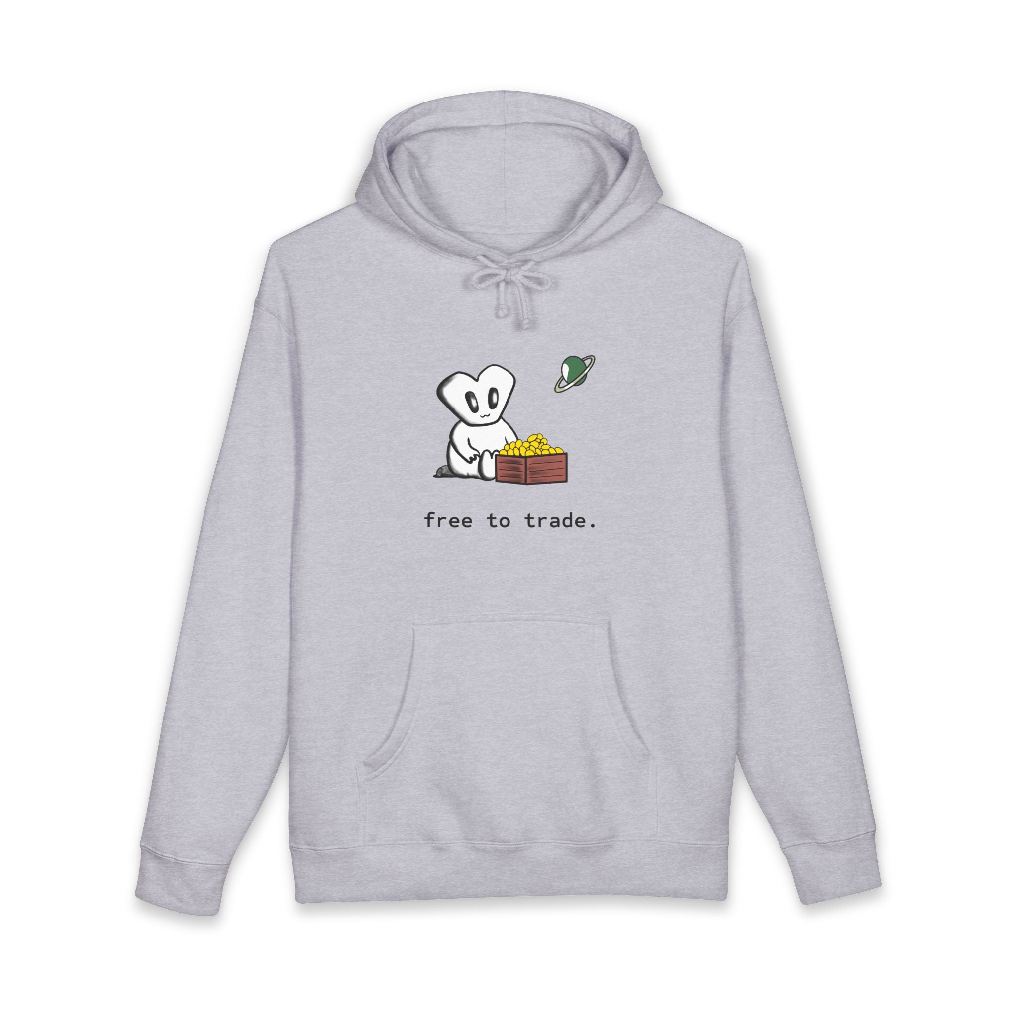 'Free to Trade' Cute Character Hoodie — Casual Graphic Pullover Sweatshirt
