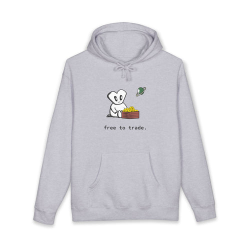 'Free to Trade' Cute Character Hoodie — Casual Graphic Pullover Sweatshirt