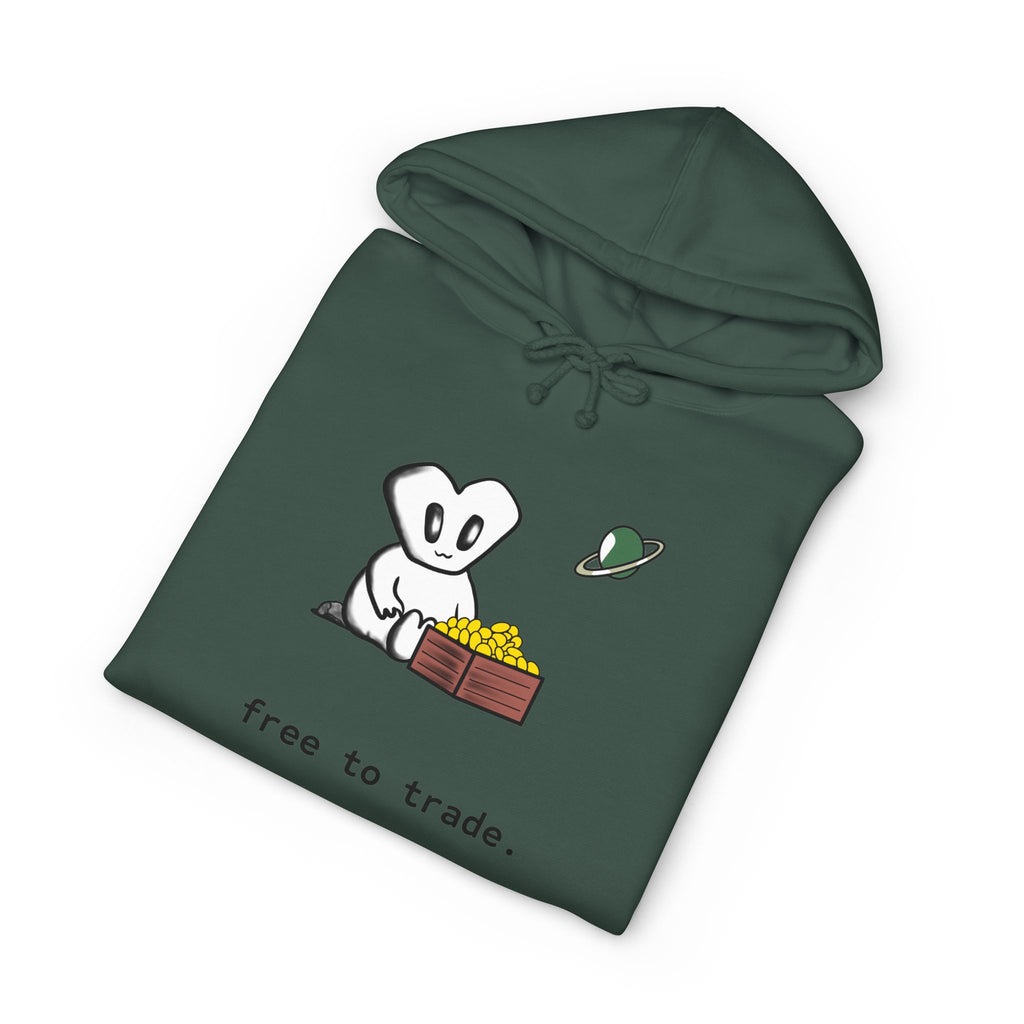 'Free to Trade' Cute Character Hoodie — Casual Graphic Pullover Sweatshirt