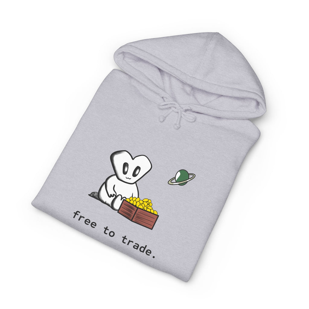 'Free to Trade' Cute Character Hoodie — Casual Graphic Pullover Sweatshirt