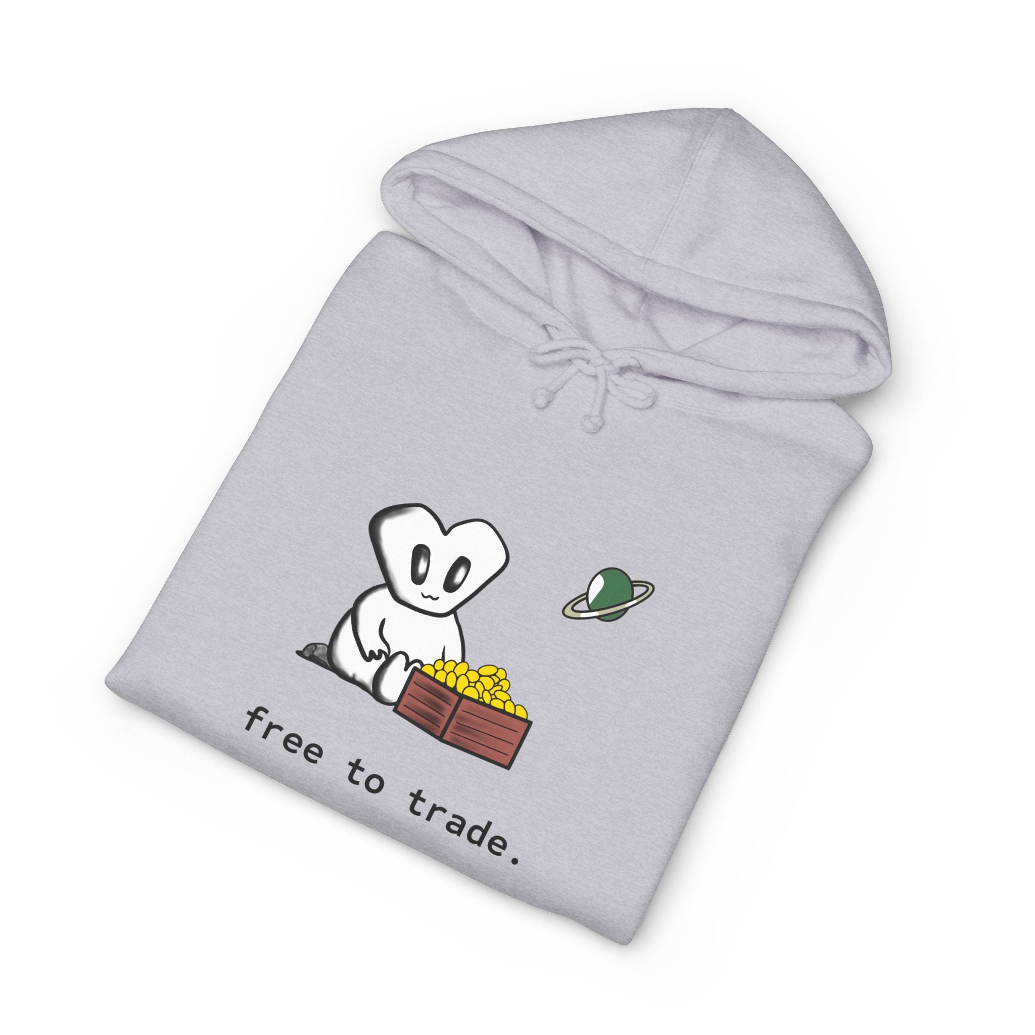'Free to Trade' Cute Character Hoodie — Casual Graphic Pullover Sweatshirt