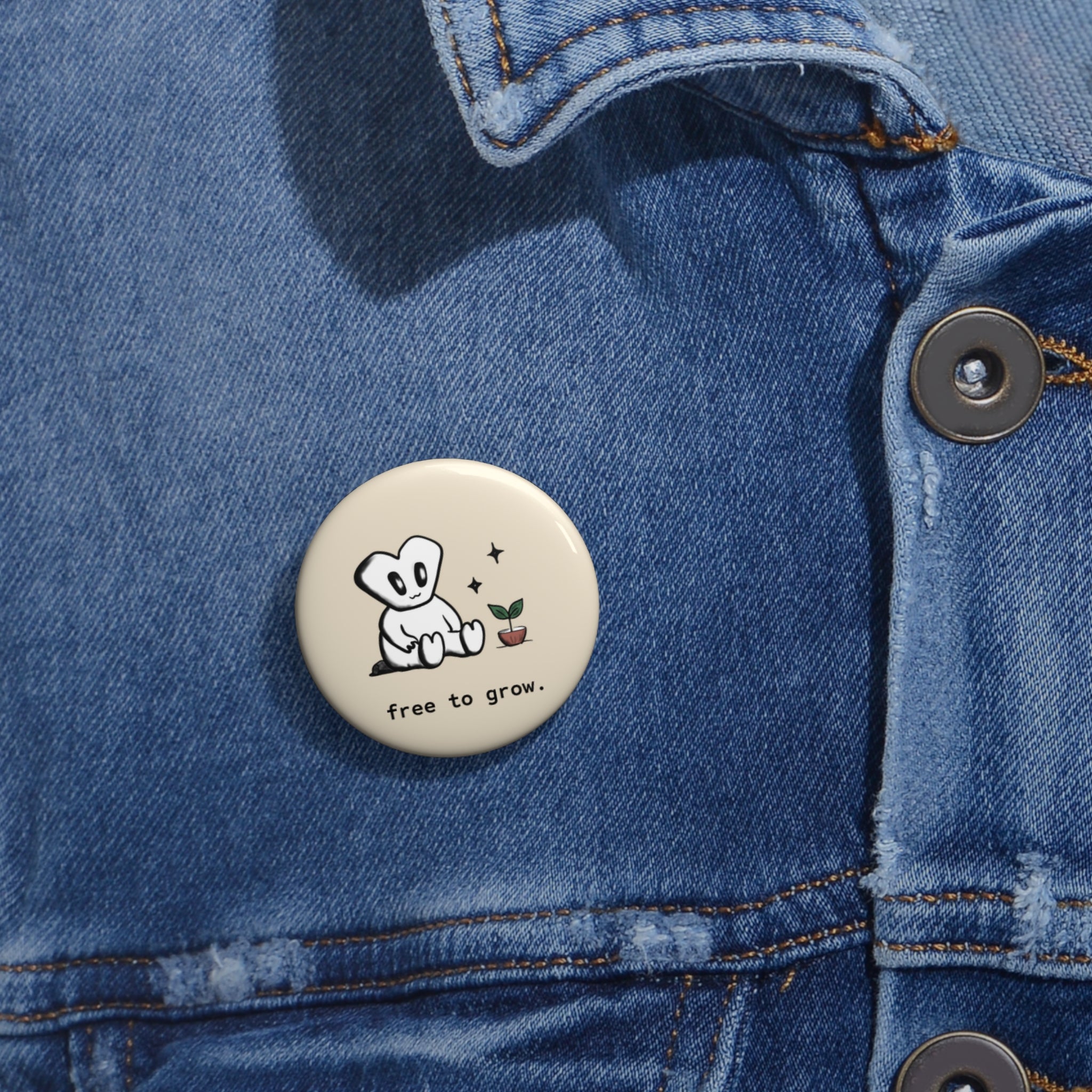 Pin Button — "Free to Grow" Cute Plant Lover Enamel-Style Badge