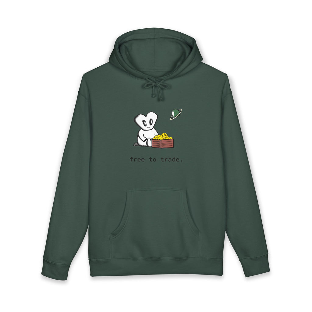 'Free to Trade' Cute Character Hoodie — Casual Graphic Pullover Sweatshirt