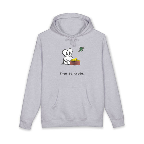 'Free to Trade' Cute Character Hoodie — Casual Graphic Pullover Sweatshirt