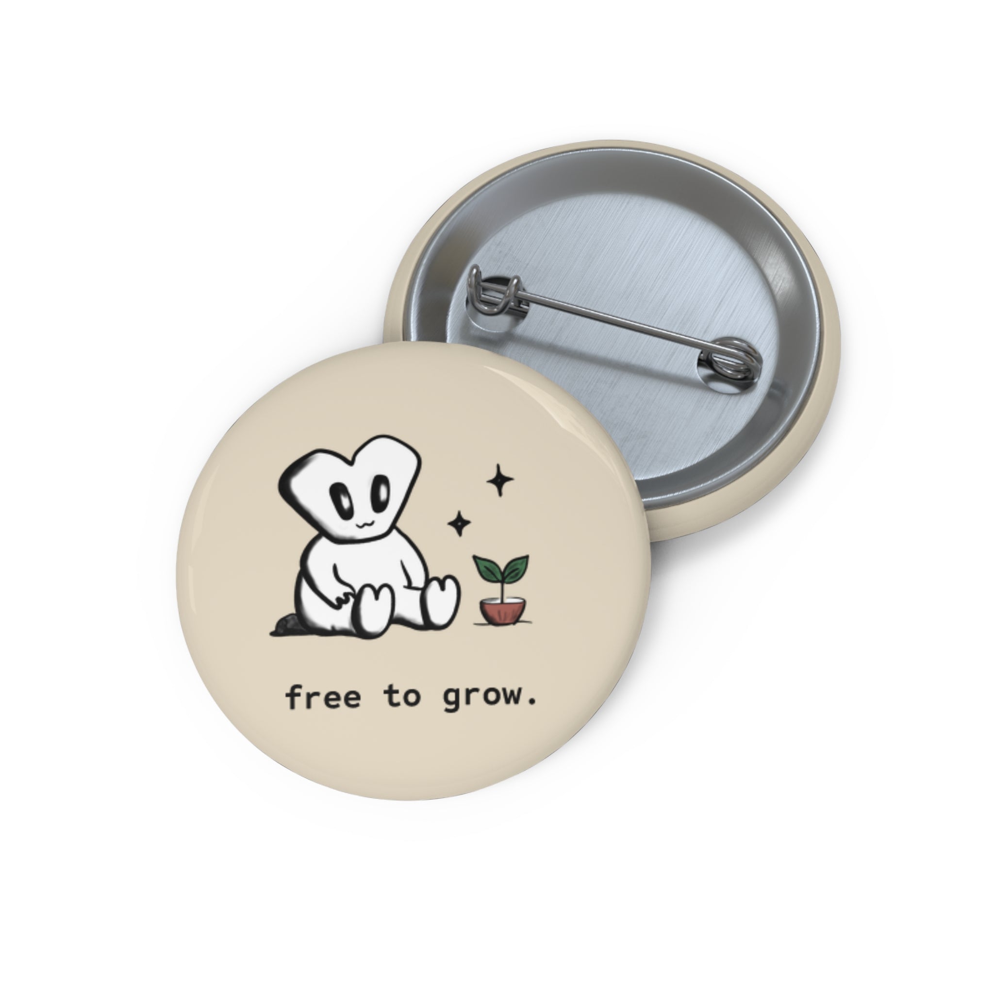Pin Button — "Free to Grow" Cute Plant Lover Enamel-Style Badge