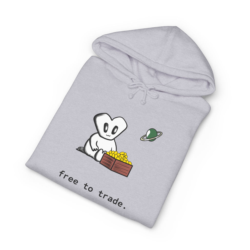 'Free to Trade' Cute Character Hoodie — Casual Graphic Pullover Sweatshirt