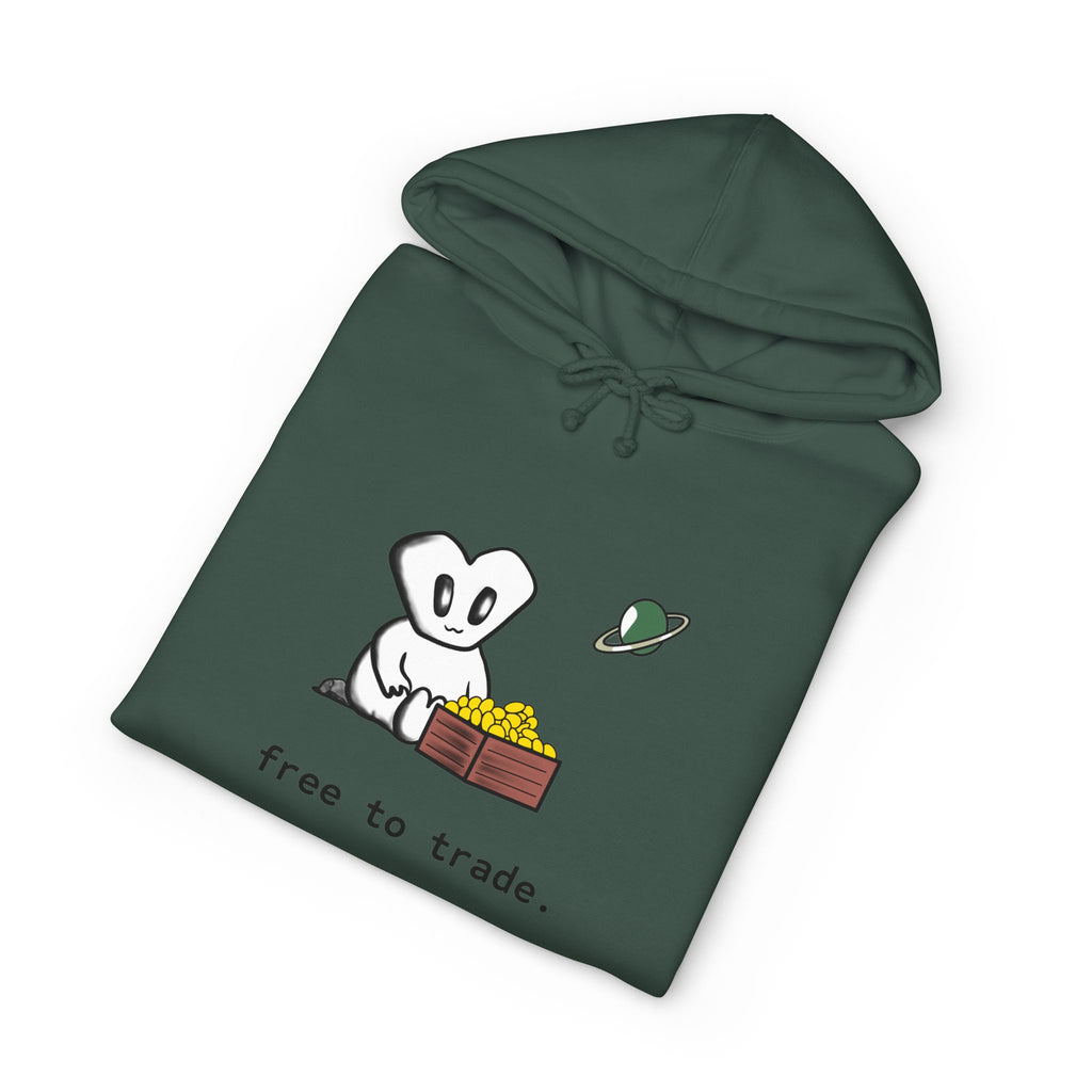 'Free to Trade' Cute Character Hoodie — Casual Graphic Pullover Sweatshirt